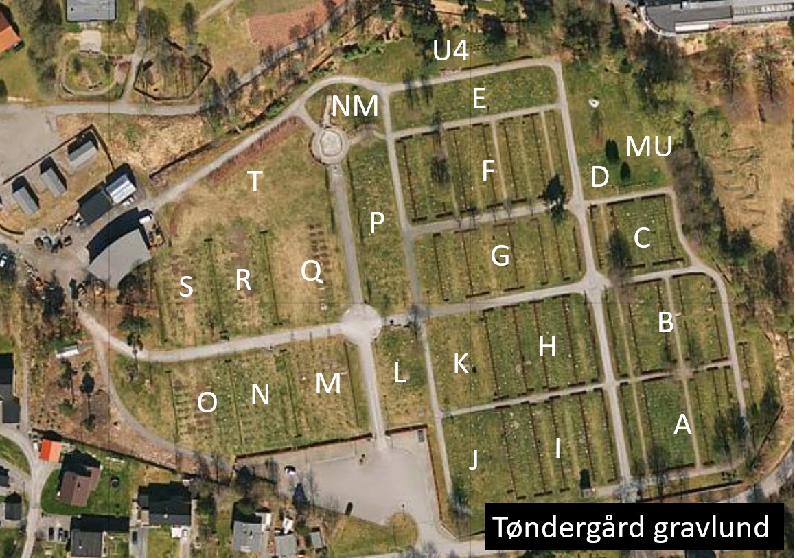 Tøndergård gravlund sett oven i fra med felt. Foto.
