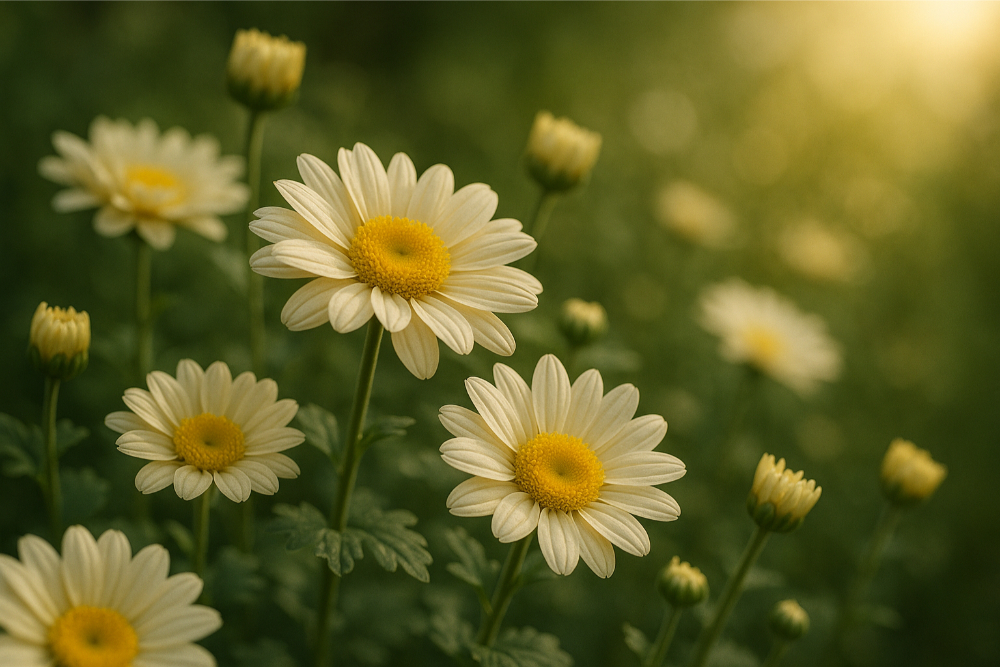 Små hvite blomster hvor de som er nærmest kamera er tydeligere. Foto.